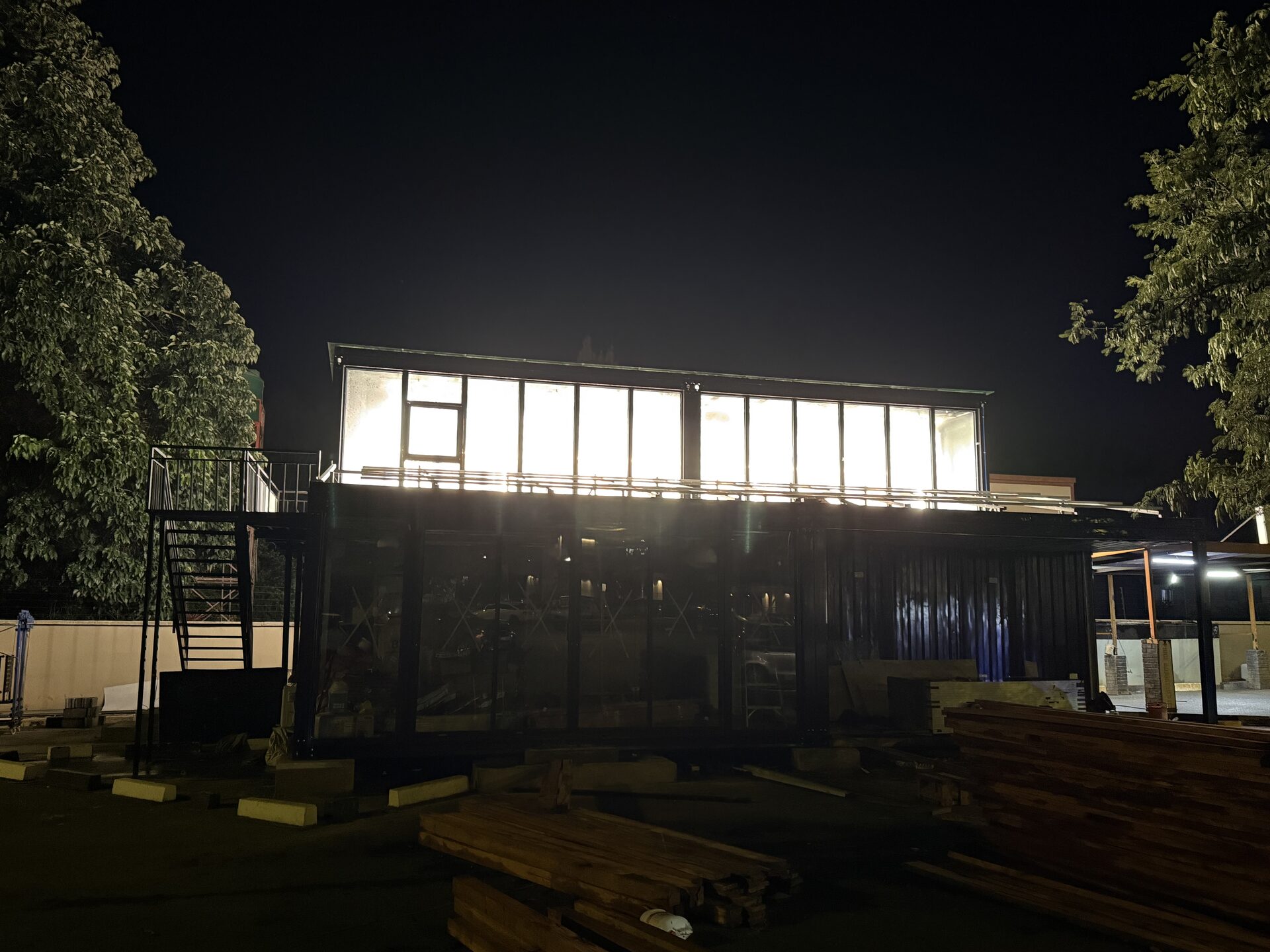 SimuPod illuminated at night