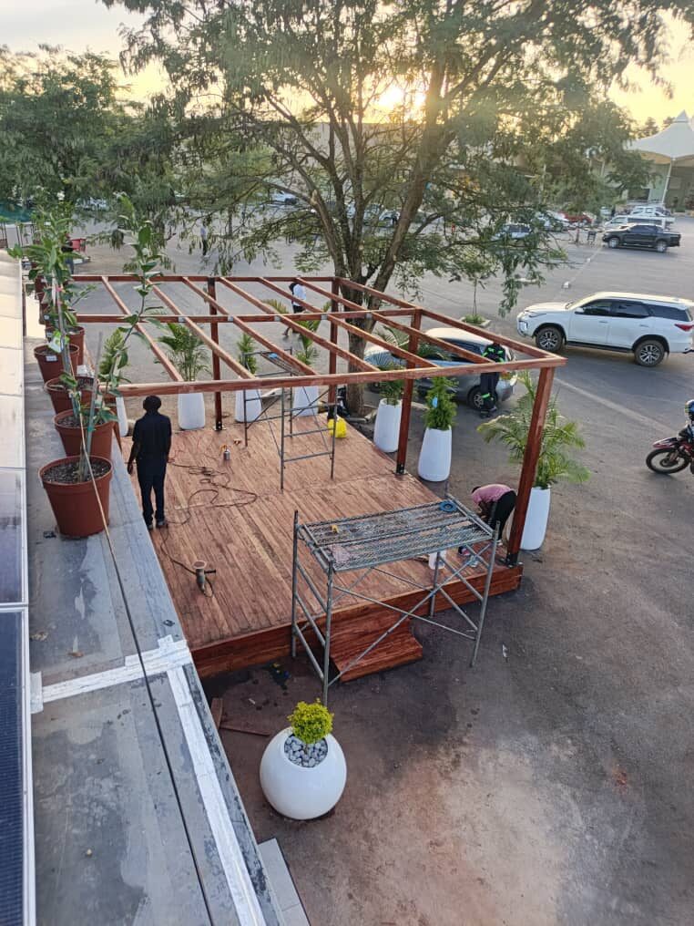 Pergola construction overhead view